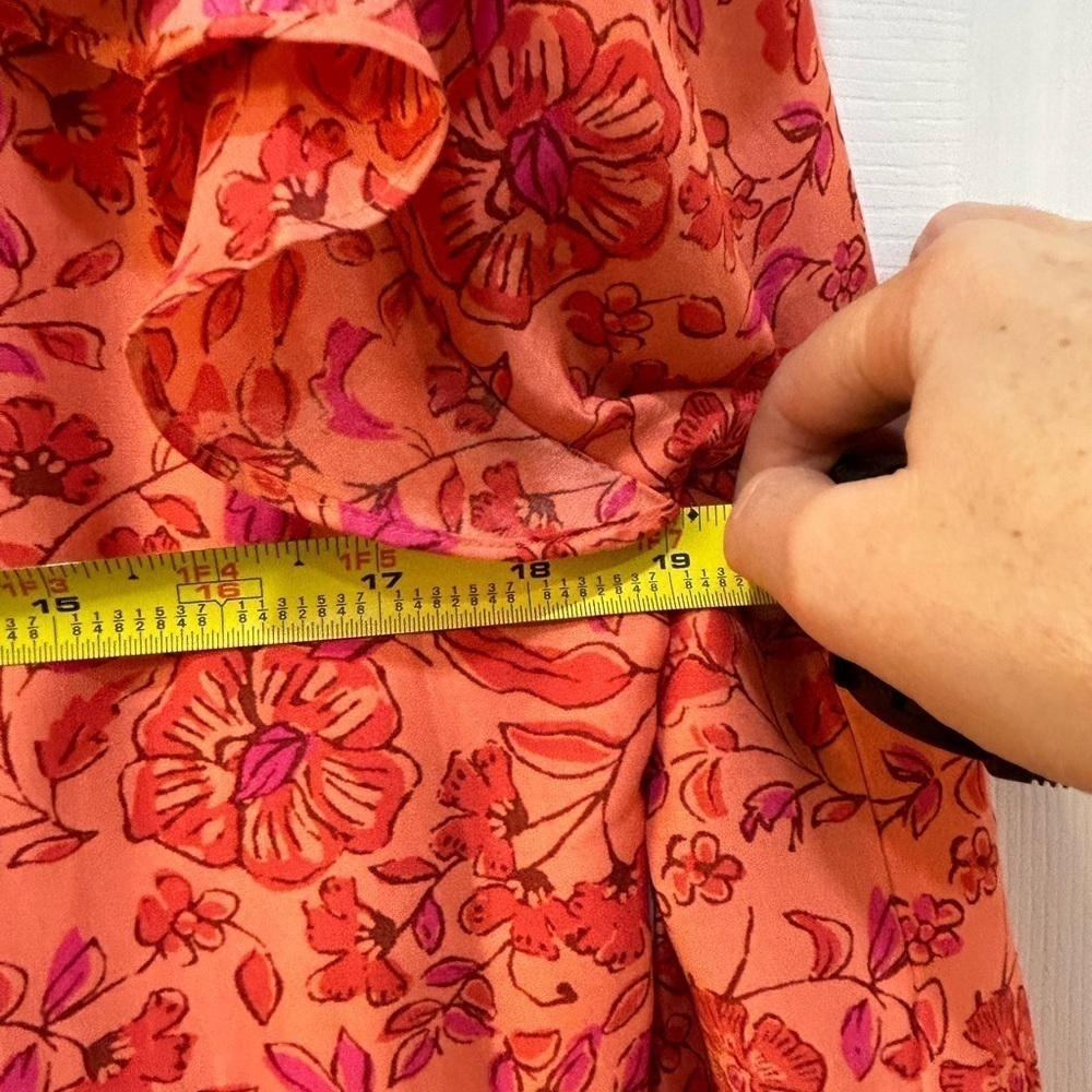 Vineyard Vines Silk Infused Floral Long Sleeve Dress Ruffle Shoulder Pintuck M - Picture 7 of 10